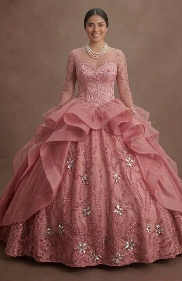 Romantic Rose Pink Quinceañera Gown in Premium Silk - Image 2