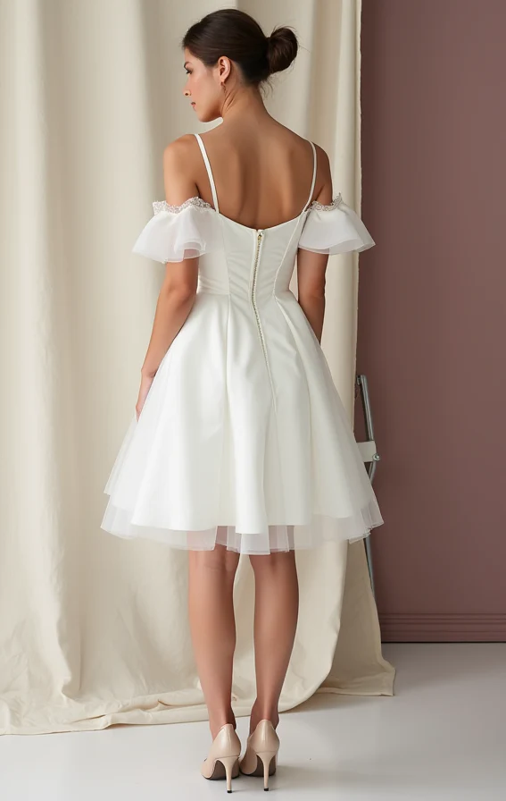 Romantic Short Wedding Dress and Mini Dress with a Heart-Shaped Cutout Back - Image 3