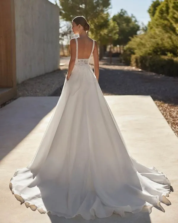 Romantic A-Line Wedding Dress Modern Mermaid Satin Vestido De Novia Bridal Gown Princess Court Train Bow - Image 3