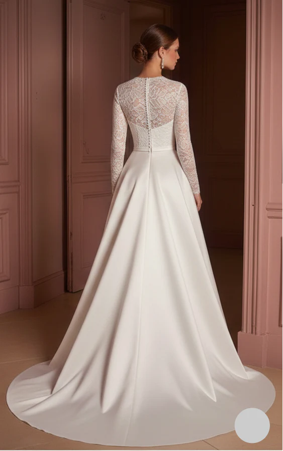 Modest High Neck Wedding Dress Long Sleeve Classic Style - Image 3