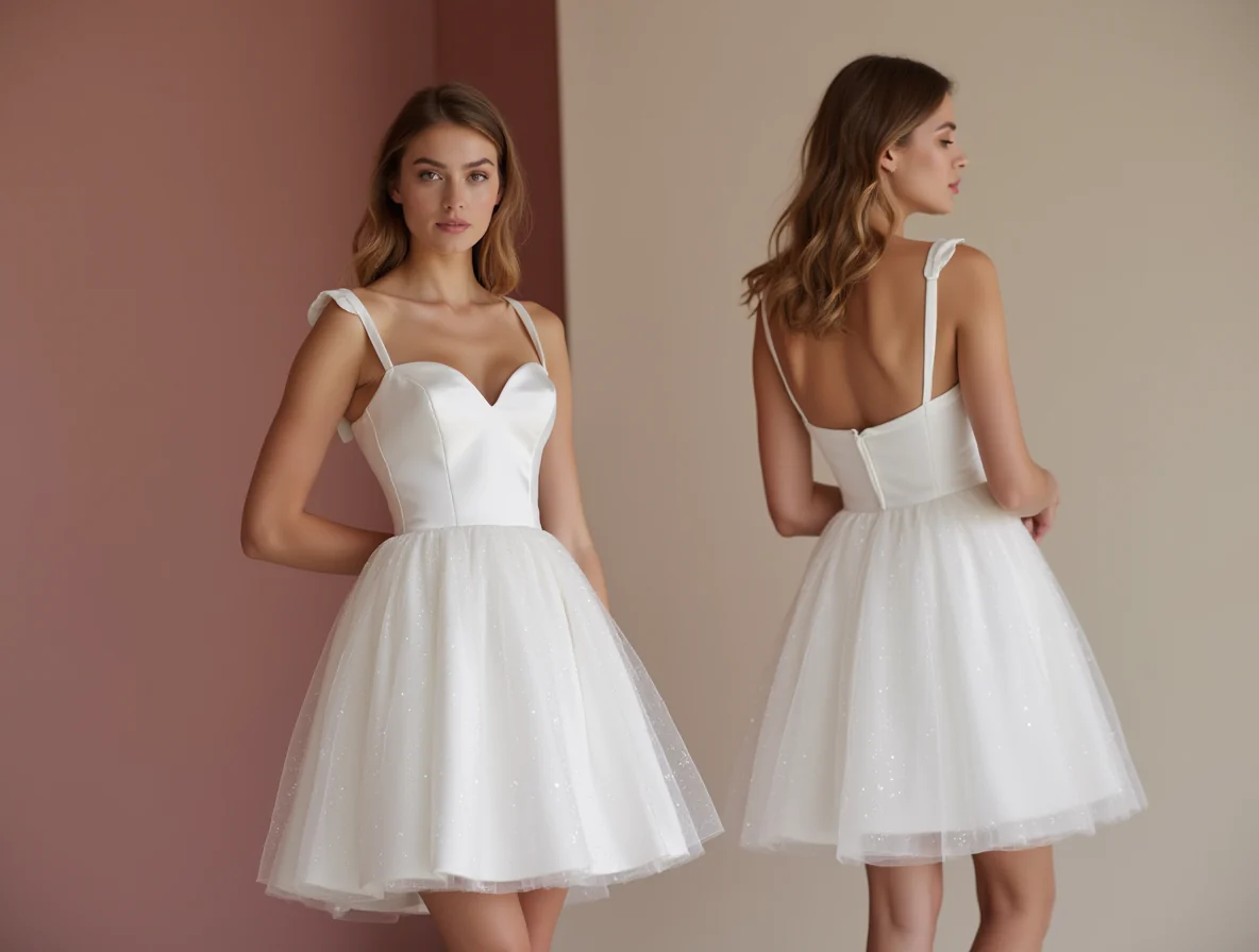 Romantic White Mini Short Wedding Dress with a Heart-Shaped Back for a Sweet Bridal Touch