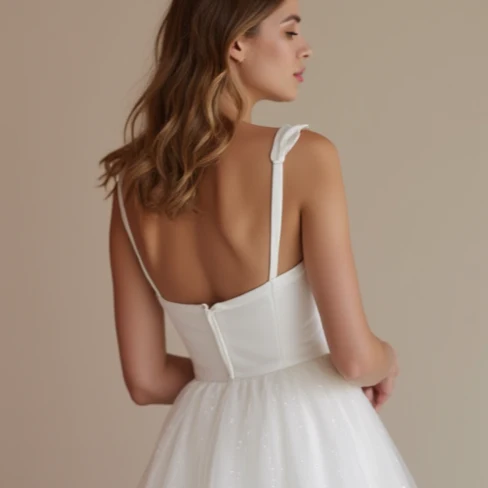 Romantic White Mini Short Wedding Dress with a Heart-Shaped Back for a Sweet Bridal Touch - Image 5