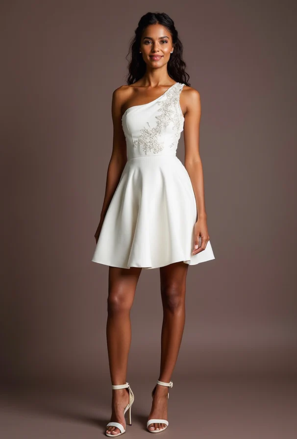 Romantic White Mini Short Wedding Dress with a Tiered Skirt for a Dreamy Bridal Look - Image 2