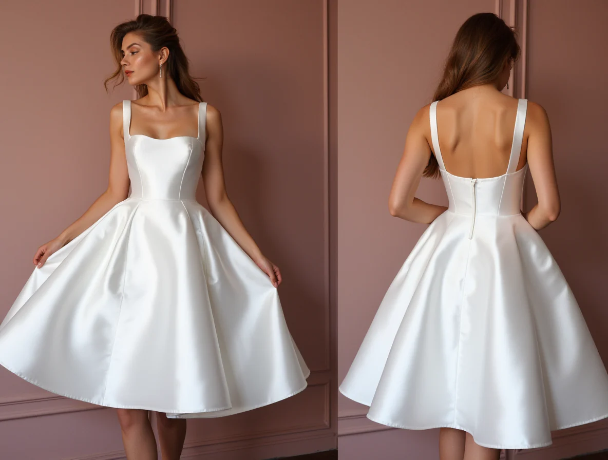 Romantic White Mini Short Wedding Dress with Polka Dot Details for a Whimsical Bridal Style