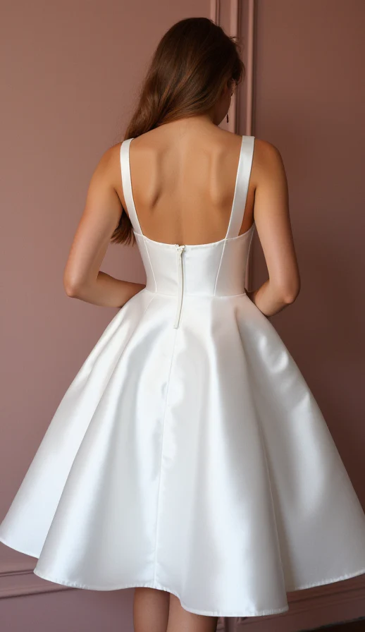 Romantic White Mini Short Wedding Dress with Polka Dot Details for a Whimsical Bridal Style - Image 3