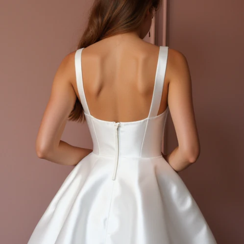 Romantic White Mini Short Wedding Dress with Polka Dot Details for a Whimsical Bridal Style - Image 5