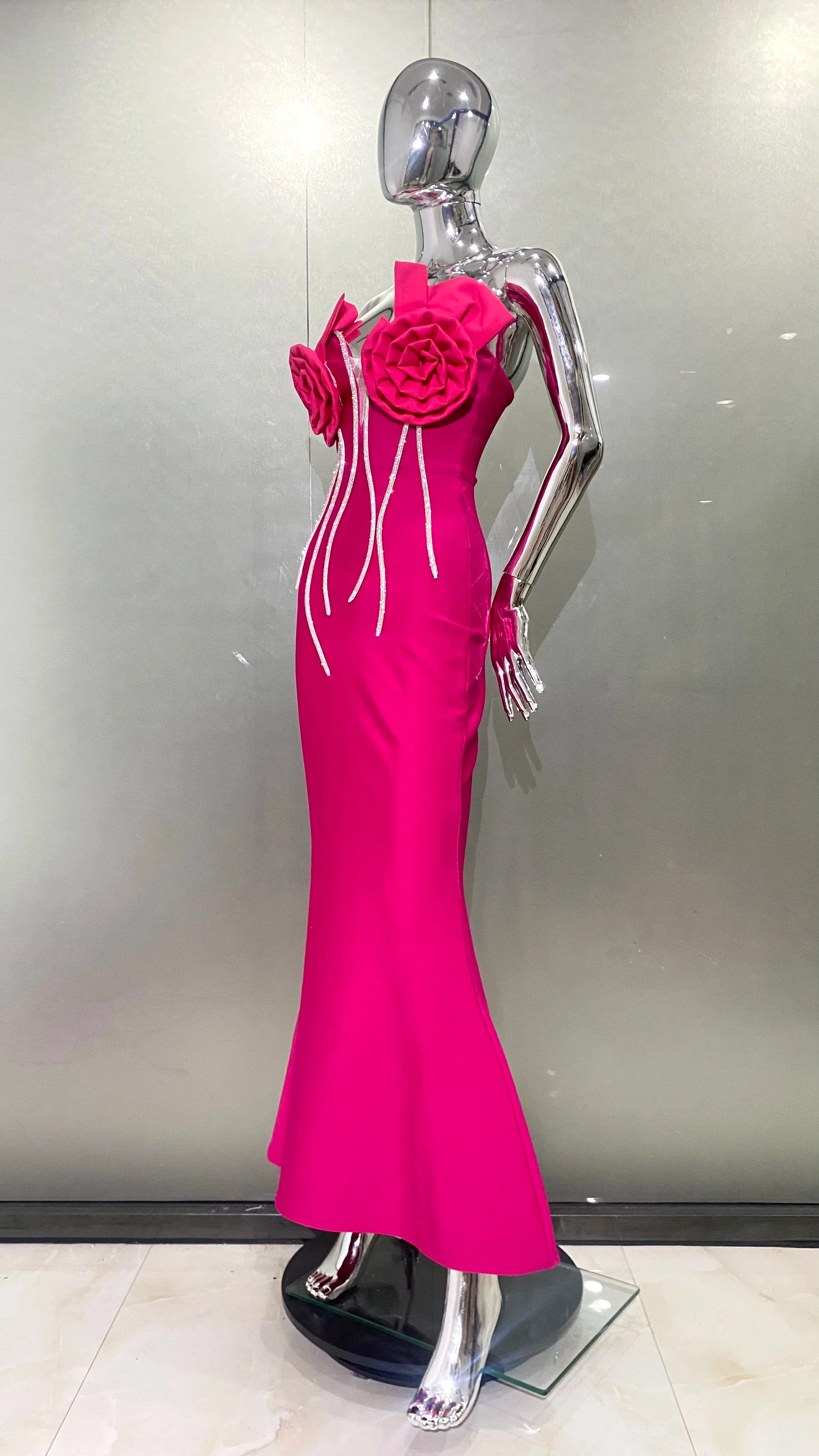Rosered Color Women Sexy Florals Off the Shoulder Bodycon Bandage Long Dress Celebrate Evening Party Birthday Dress Outfit - Image 3