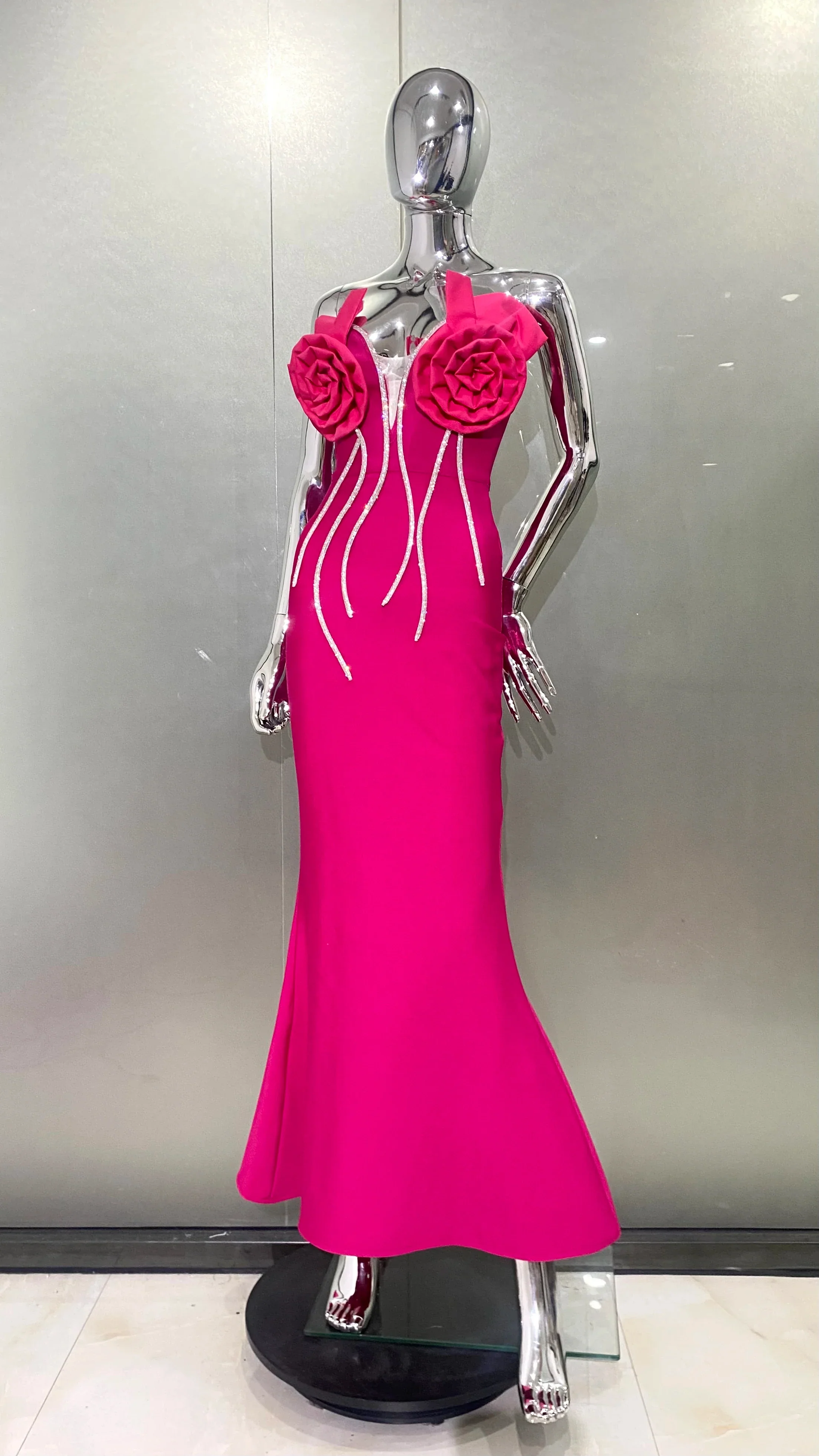 Rosered Color Women Sexy Florals Off the Shoulder Bodycon Bandage Long Dress Celebrate Evening Party Birthday Dress Outfit - Image 4