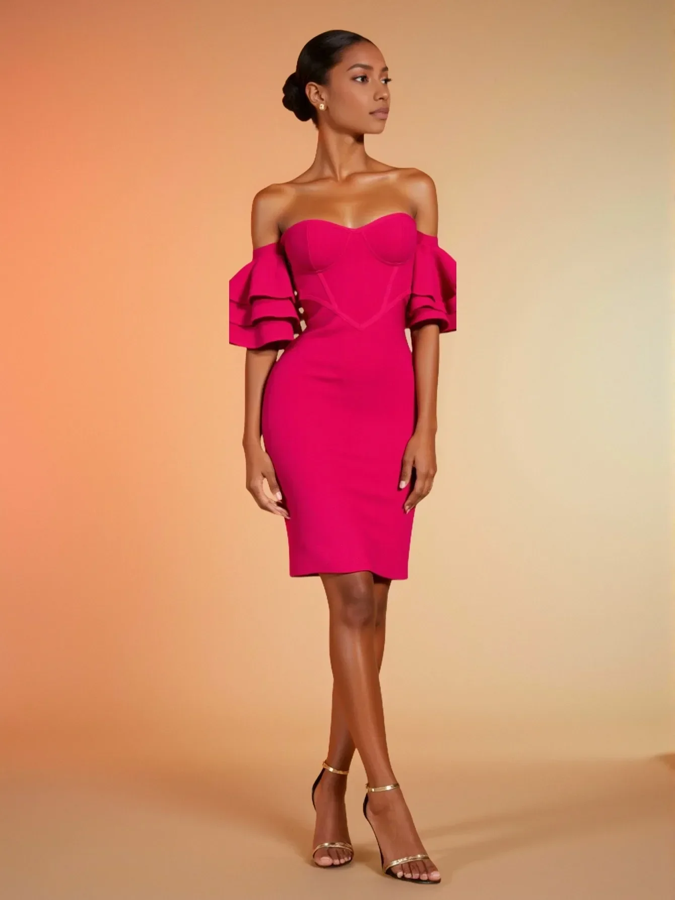 Rosered Color Women Sexy Strapless Ruffles Bodycon Mini Bandage Dress Birthday Party Celebrate Cocktail Dress Vestido - Image 2