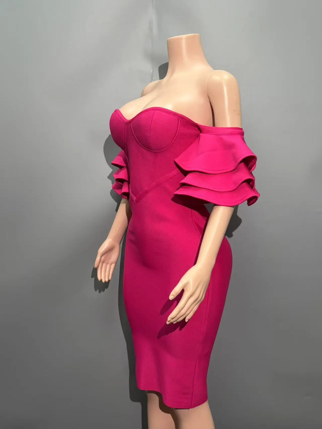 Rosered Color Women Sexy Strapless Ruffles Bodycon Mini Bandage Dress Birthday Party Celebrate Cocktail Dress Vestido - Image 4