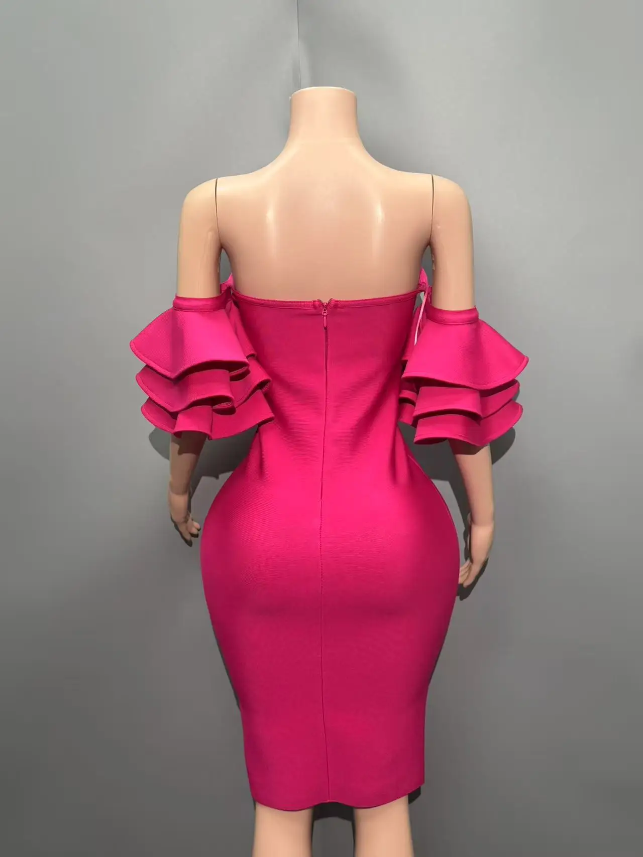Rosered Color Women Sexy Strapless Ruffles Bodycon Mini Bandage Dress Birthday Party Celebrate Cocktail Dress Vestido - Image 5