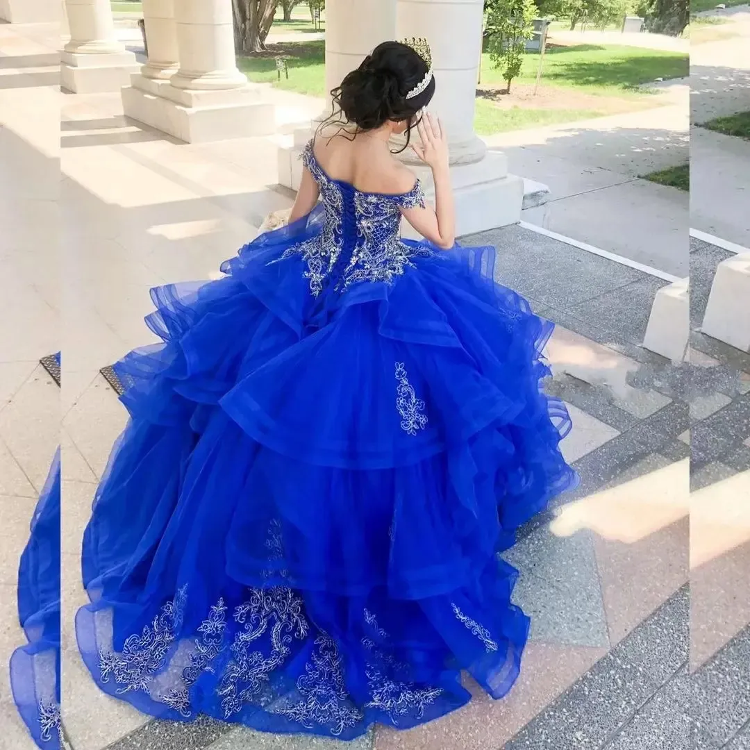 Royal Blue Off-Shoulder Quinceanera Dresses 15 Party Princess Birthday Gown Fashion Applique Tulle Special Occasion - Image 4