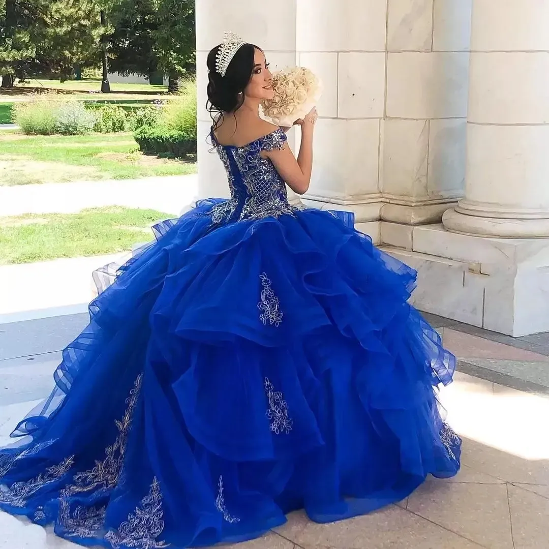 Royal Blue Off-Shoulder Quinceanera Dresses 15 Party Princess Birthday Gown Fashion Applique Tulle Special Occasion - Image 5