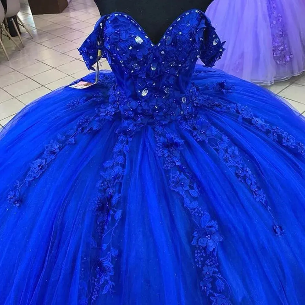 Royal Blue Quinceanera Dresses Luxury Crystal 3D Flower Applique Princess Birthday Party Vestidos de 15 años Corset - Image 3
