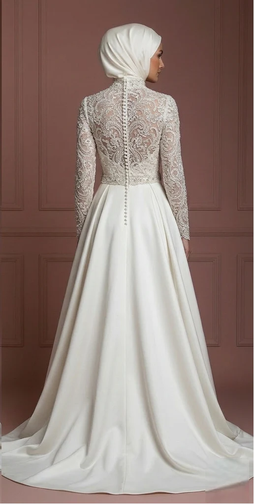 Royal Style Hijab Bridal Gown Luxury Wedding Dress Muslim - Image 3