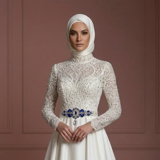 Royal Style Hijab Bridal Gown Luxury Wedding Dress Muslim - Image 4