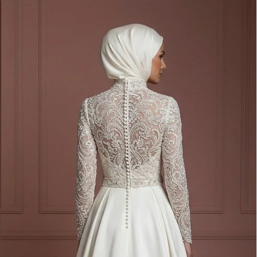 Royal Style Hijab Bridal Gown Luxury Wedding Dress Muslim - Image 5