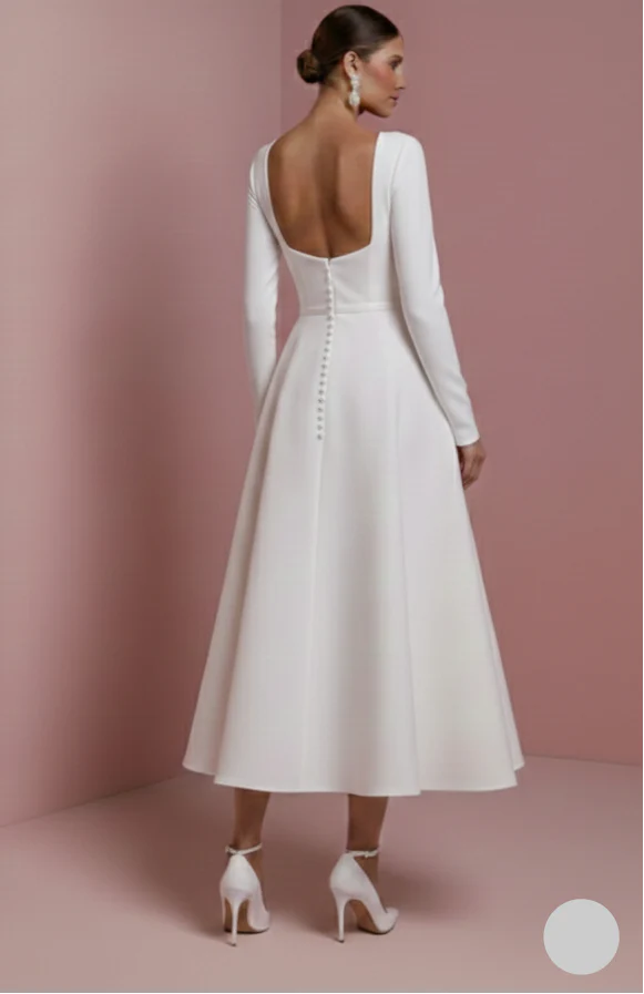 Civil Sleeve Wedding Dress Simple Long Short Train Minimal - Image 3