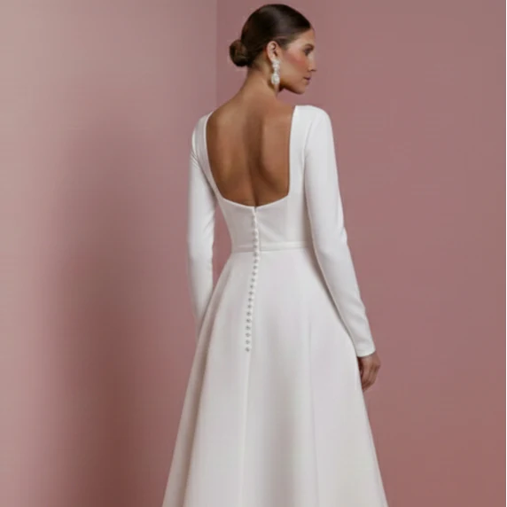 Civil Sleeve Wedding Dress Simple Long Short Train Minimal - Image 5