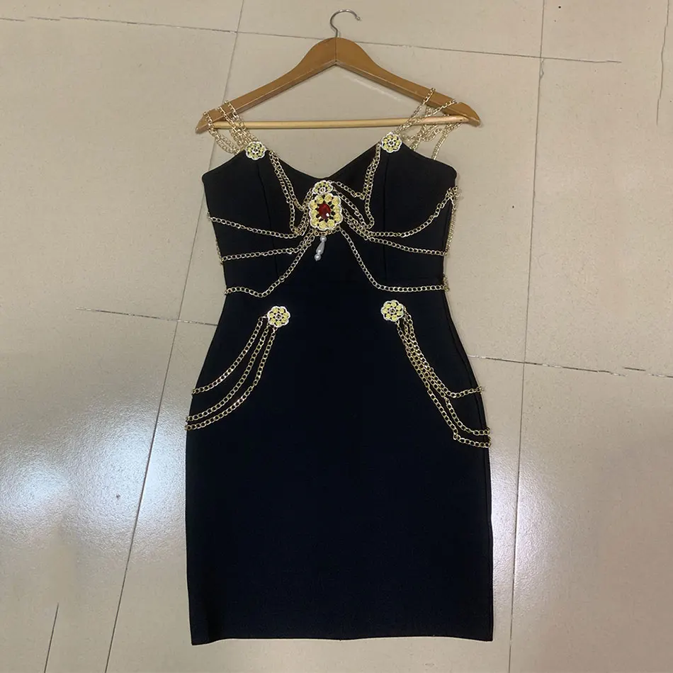 Runway Fashion Maxi Long Bandage Dress Open Fork Chains Strap Fashion Beading Bandage Dress Cocktail Party Bodycon Dresses 2025 - Image 10