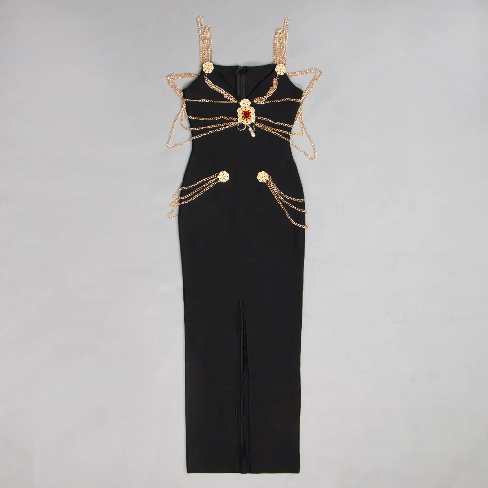 Runway Fashion Maxi Long Bandage Dress Open Fork Chains Strap Fashion Beading Bandage Dress Cocktail Party Bodycon Dresses 2025 - Image 12