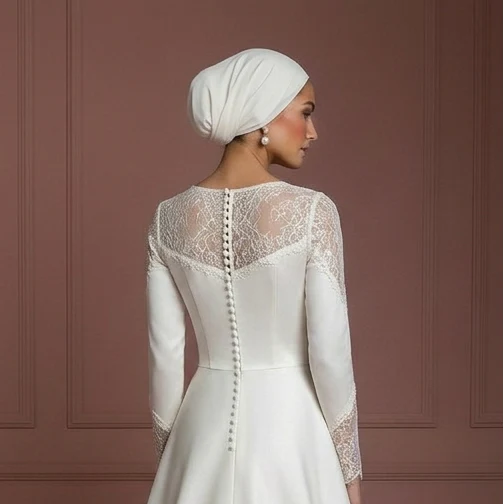 Satin A-Line Modest Wedding Dress – Perfect Hijab-Friendly Nikah Outfit Muslim - Image 5
