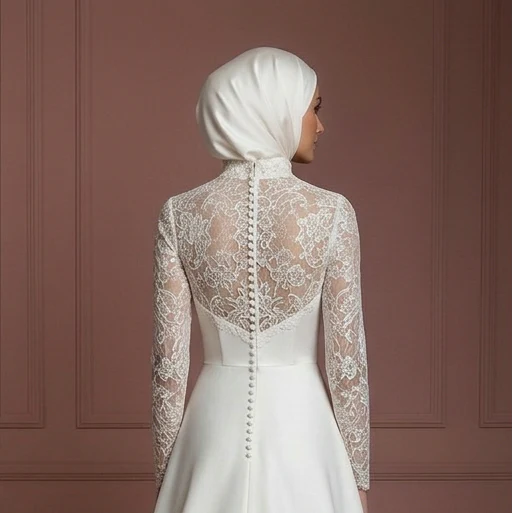 Satin Hijab Wedding Dress – Elegant Ivory A-Line for Modest Brides Muslim - Image 5