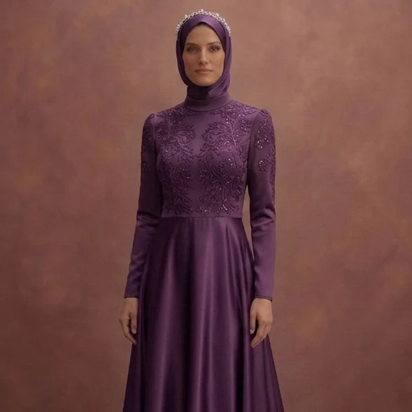 Satin Muslim Prom Dresses – Sleek & Shiny Modest Styles - Image 4