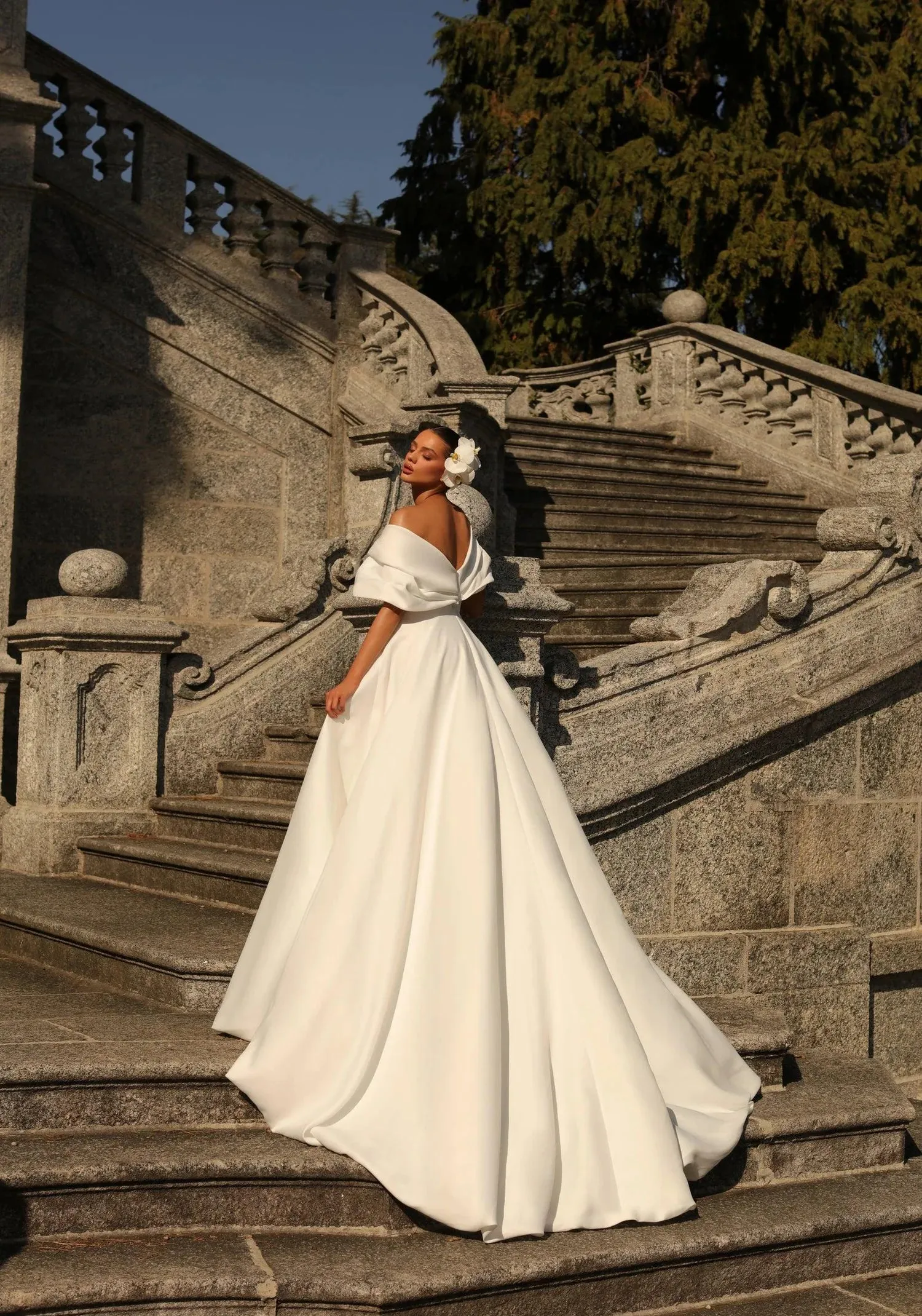 Satin Wedding Dresses A Line Off the Shoulder Pleat Bride Gowns Pretty Open Back Sweep Train Vestido De Novia Customized - Image 2