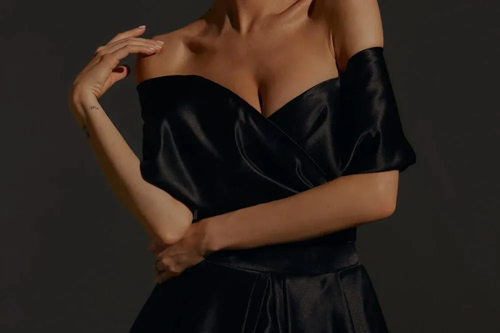 Black Satin Midi Dress Vestido De Novia Satin Mermaid Princess Bridal Gown Bow Simple Court Train Wedding Dress - Image 2