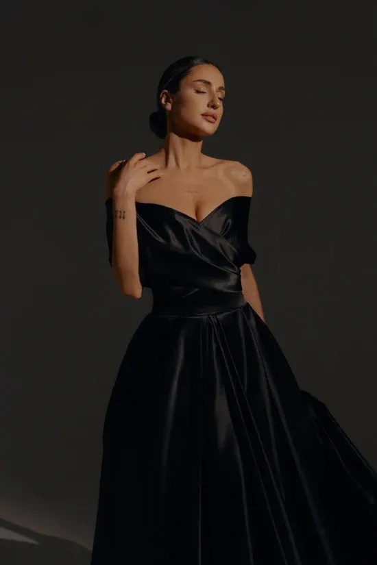 Black Satin Midi Dress Vestido De Novia Satin Mermaid Princess Bridal Gown Bow Simple Court Train Wedding Dress - Image 4