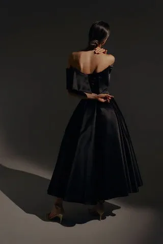 Black Satin Midi Dress Vestido De Novia Satin Mermaid Princess Bridal Gown Bow Simple Court Train Wedding Dress - Image 5