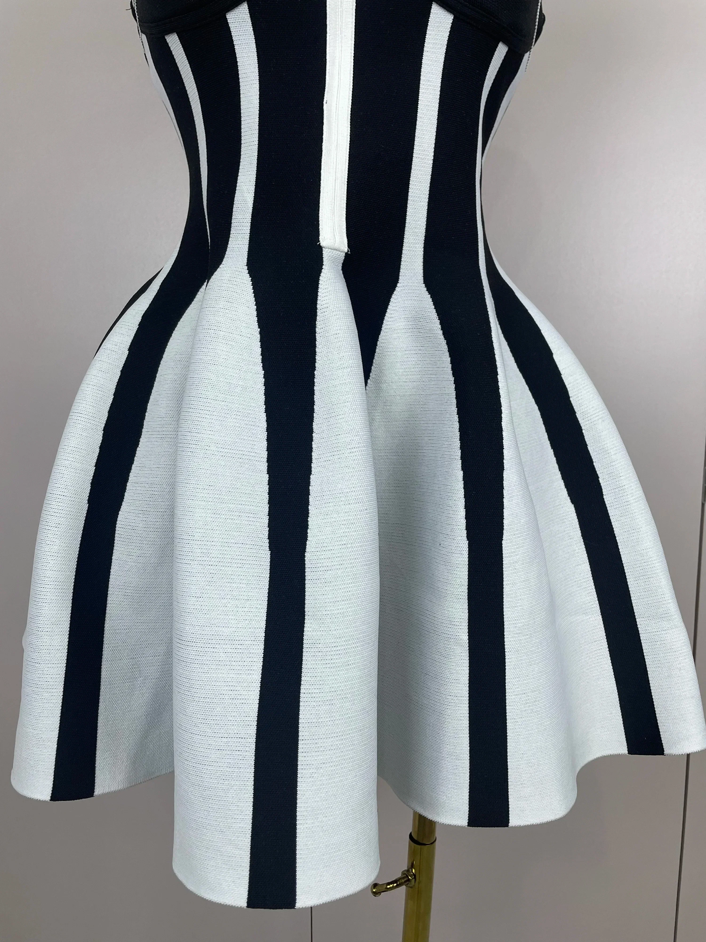 Sexy Backless Black White Stripes Halter Bandage A Line Short Dress Women Celebrity Elegant Evening Party Holiday Club Dress - Image 5