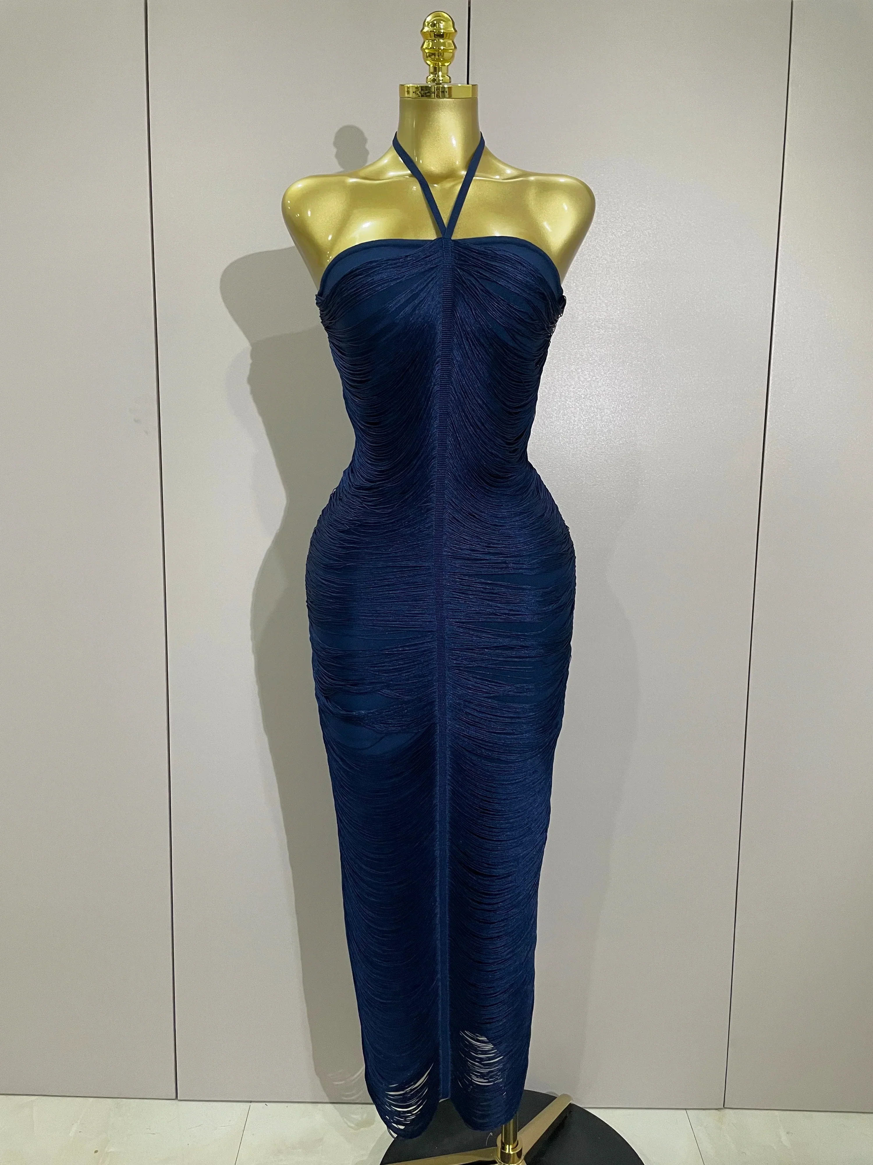 Sexy Backless Green Tassel Ankle Bodycon Bandage Dress  Women Celebrity Elegant Evening Club Luxury Birthday Party Outfit - Image 6