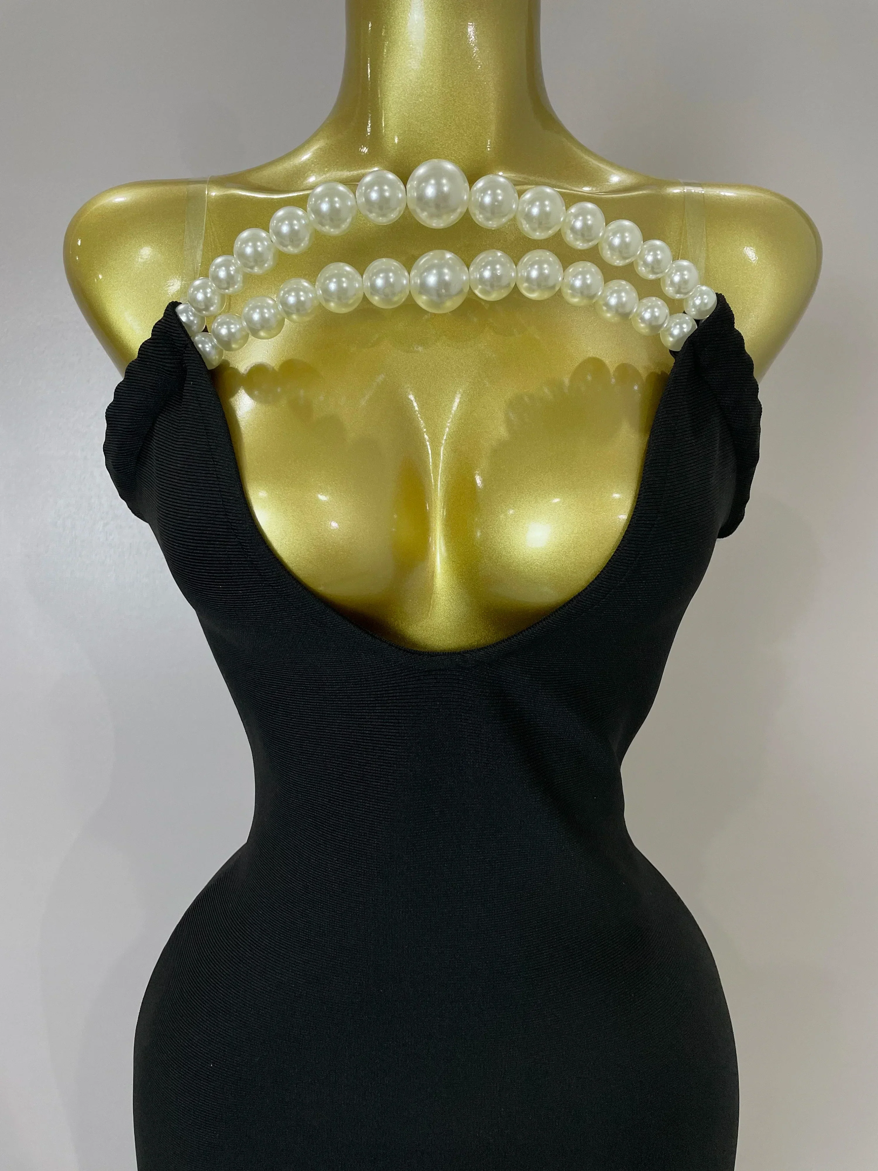 Sexy Backless Strapless Black Beading Long Bandage Bodycon Dress  Women Celebrity Elegant Evening Luxury Birthday Dresses - Image 5
