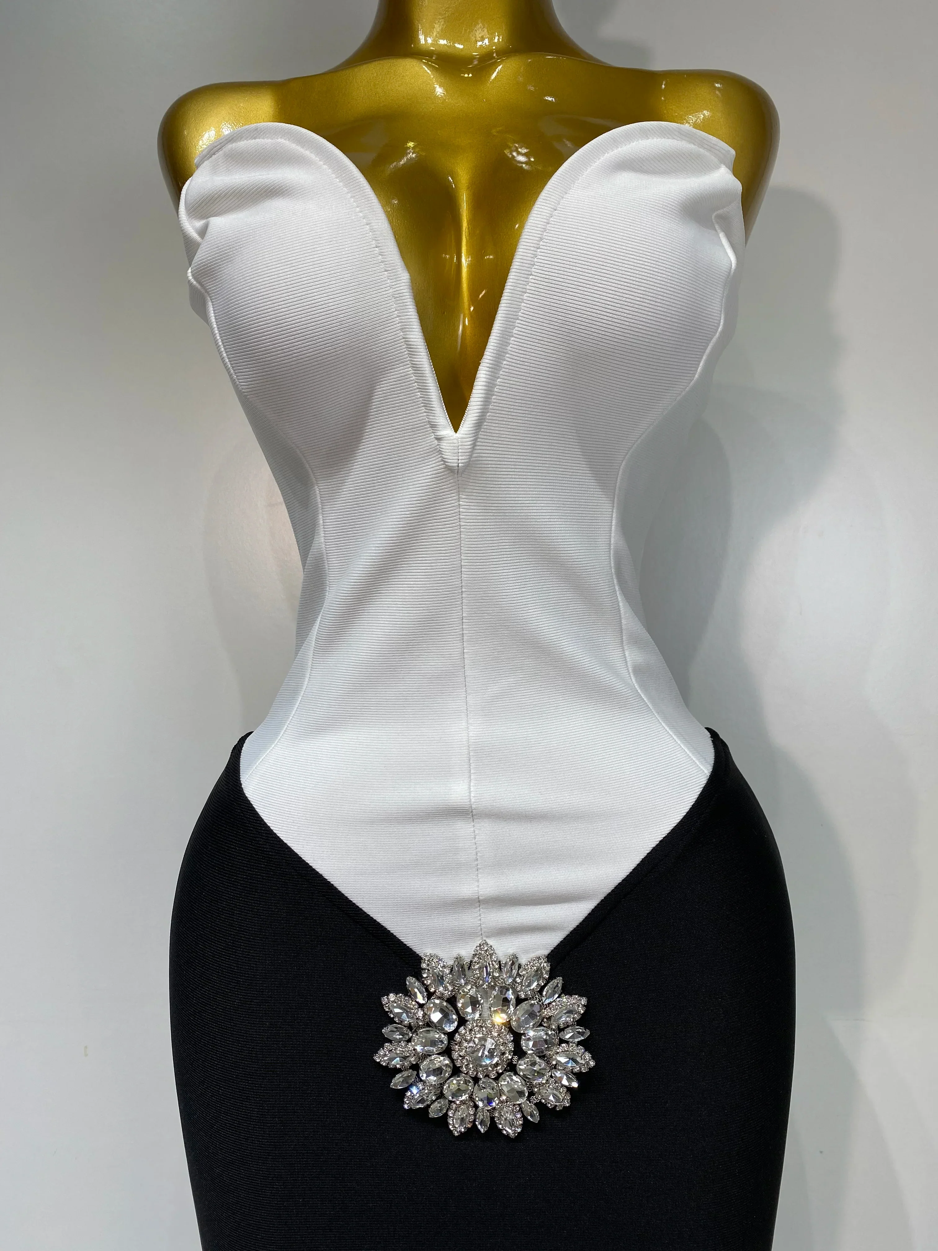 Sexy Bodycon Bandage Dress Strapless Diamond Flower Maxi Long Elegant Dresses Luxury Birthday Dress Club Party Prom Gowns - Image 5