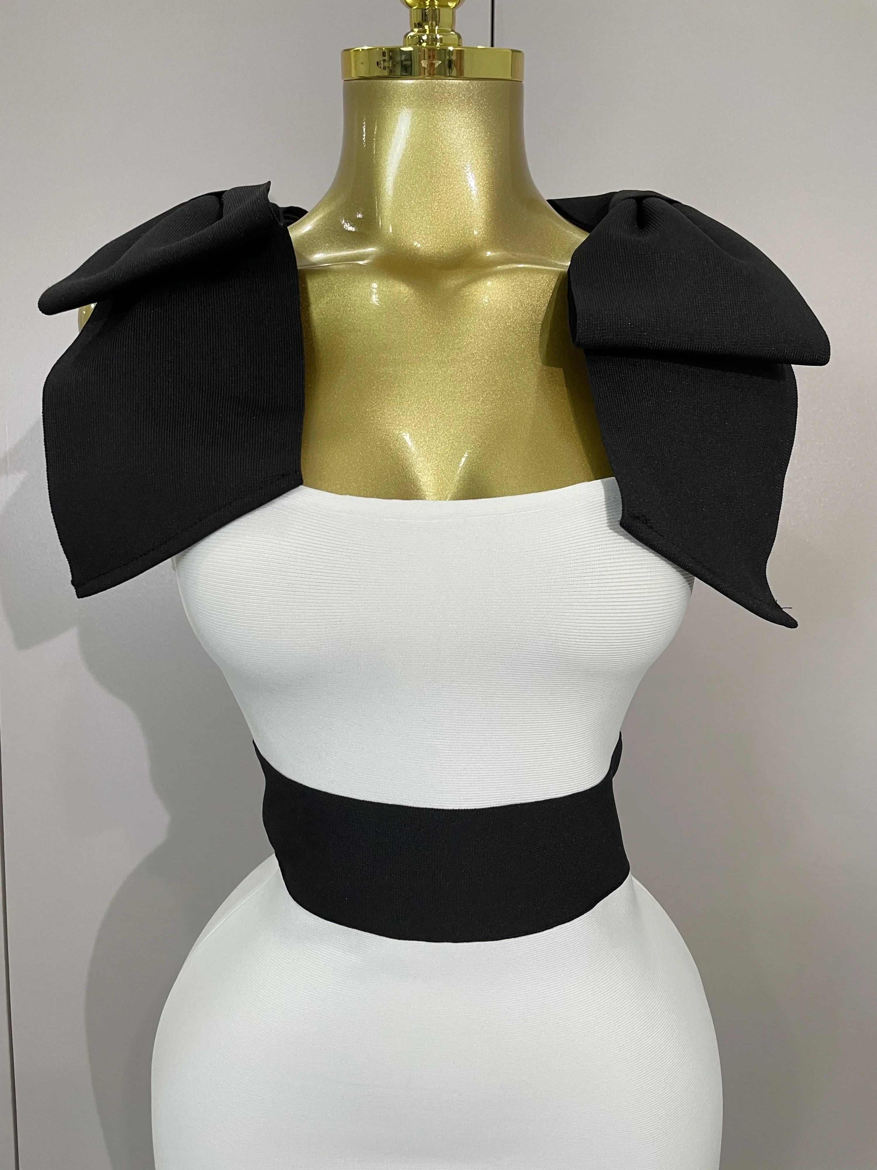 Sexy Bow Tie Black White Patchwork Bodycon Bandage Dress  Women Celebrity Elegant Evening Club Party Birthday Dresses - Image 5