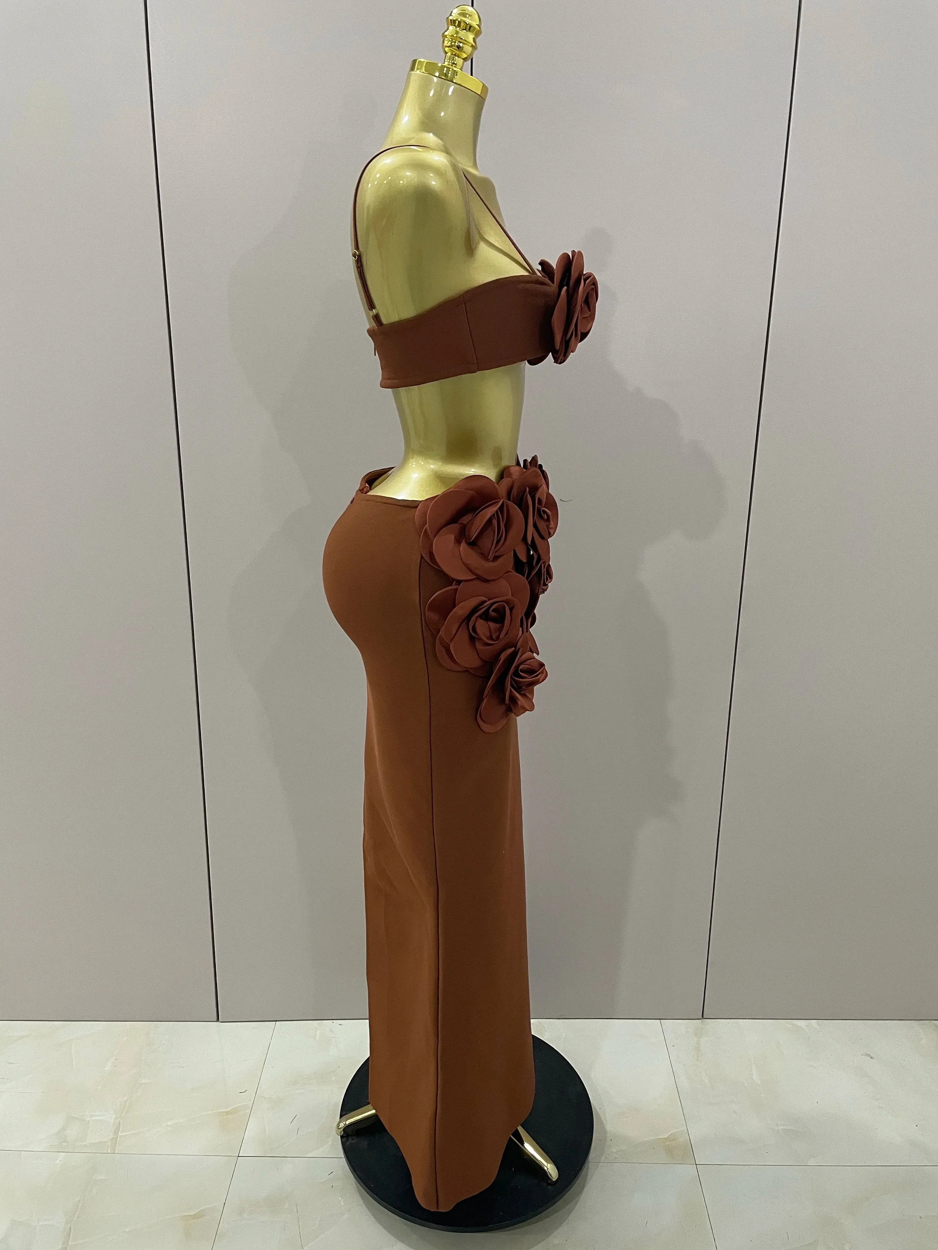 Sexy Camisole Floral Bandage Long Skirts 2-Piece Set  Women Celebrity Elegant Party Cocktail Prom Gown Nightclub Outfit - Image 4