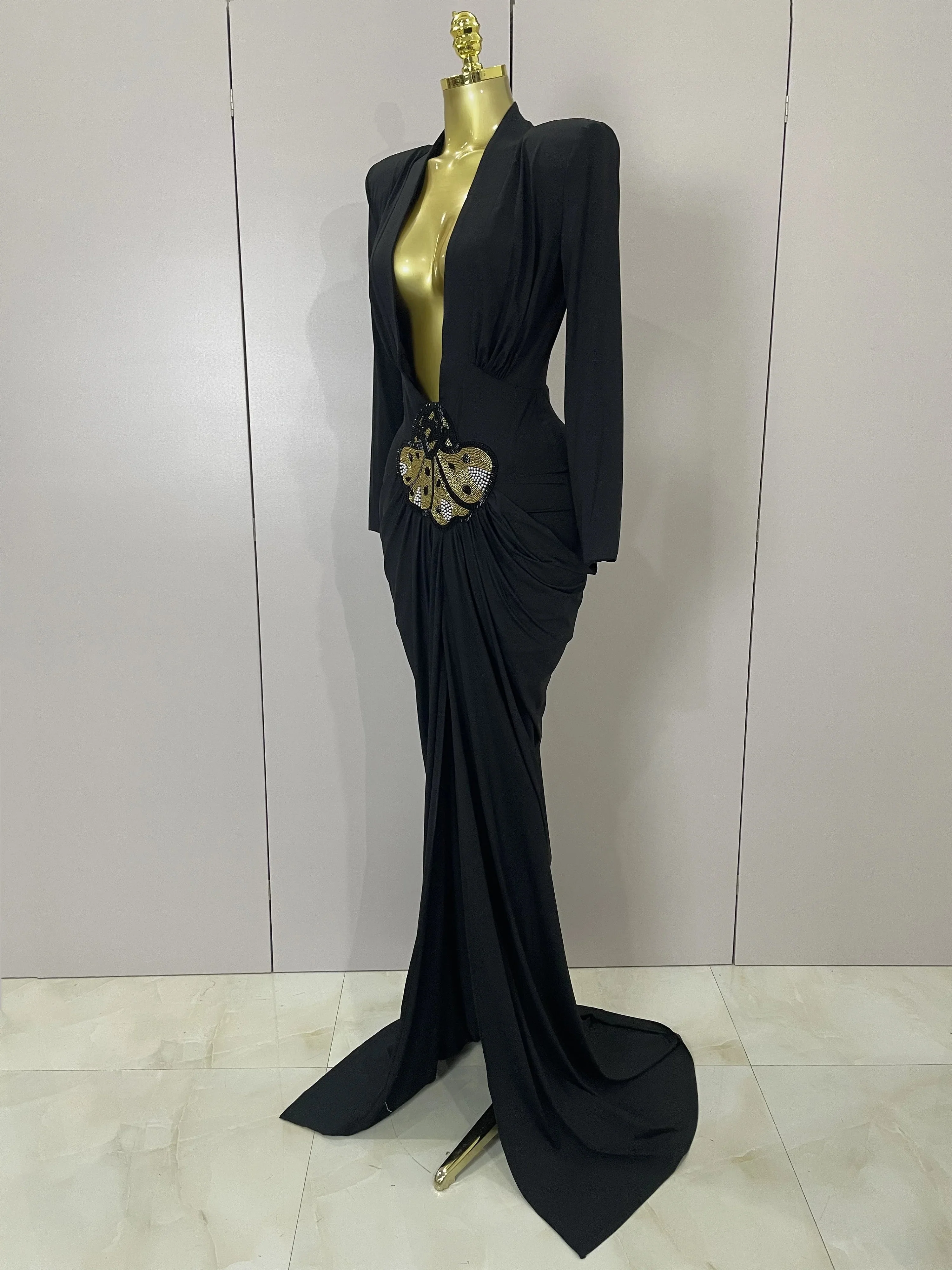 Sexy Deep V-Neck Long Sleeve Bodycon Long Dress Women Spring Elegant Evening Party Celebrate Cocktail Outfit Vestido - Image 2
