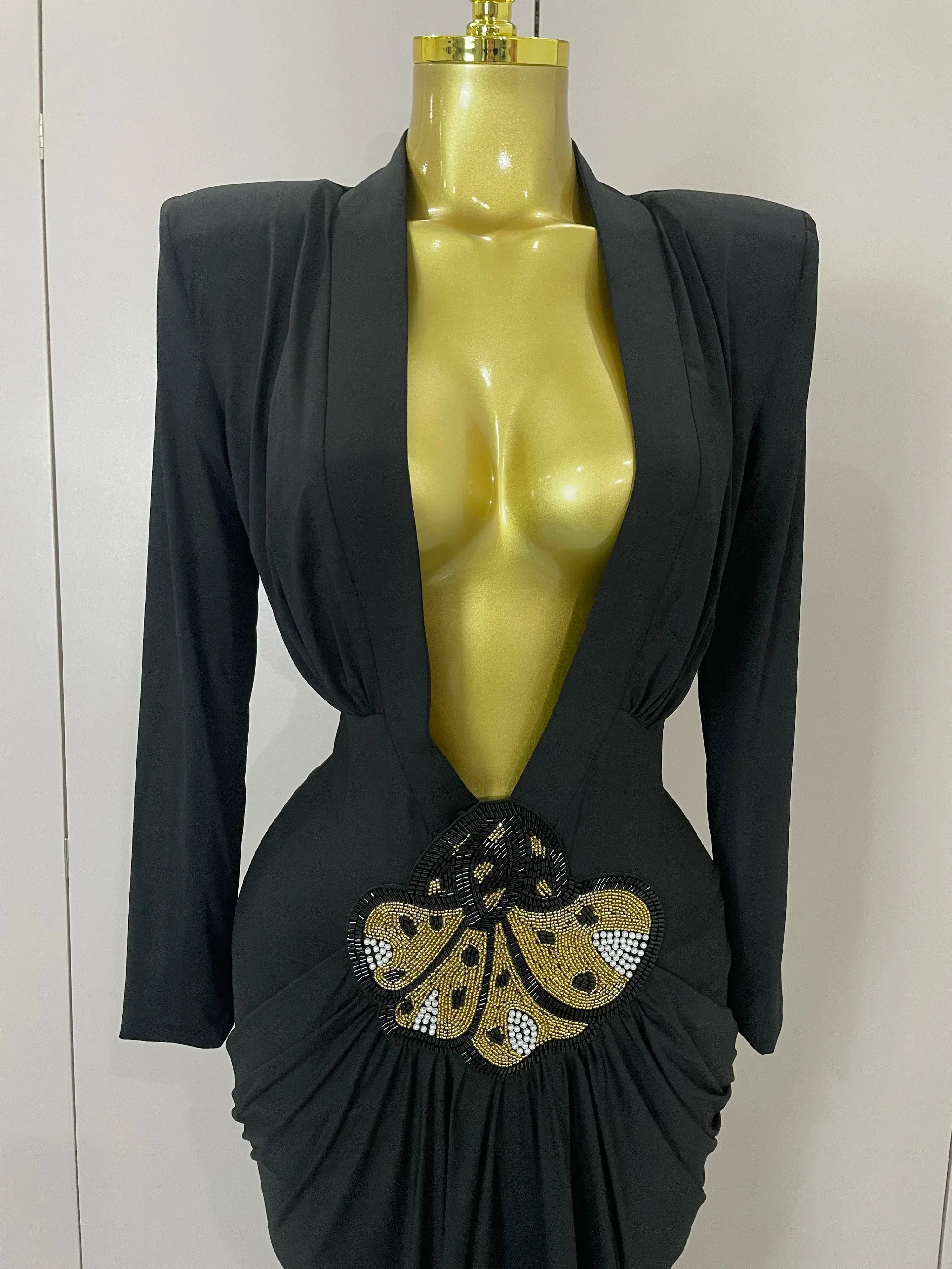 Sexy Deep V-Neck Long Sleeve Bodycon Long Dress Women Spring Elegant Evening Party Celebrate Cocktail Outfit Vestido - Image 5