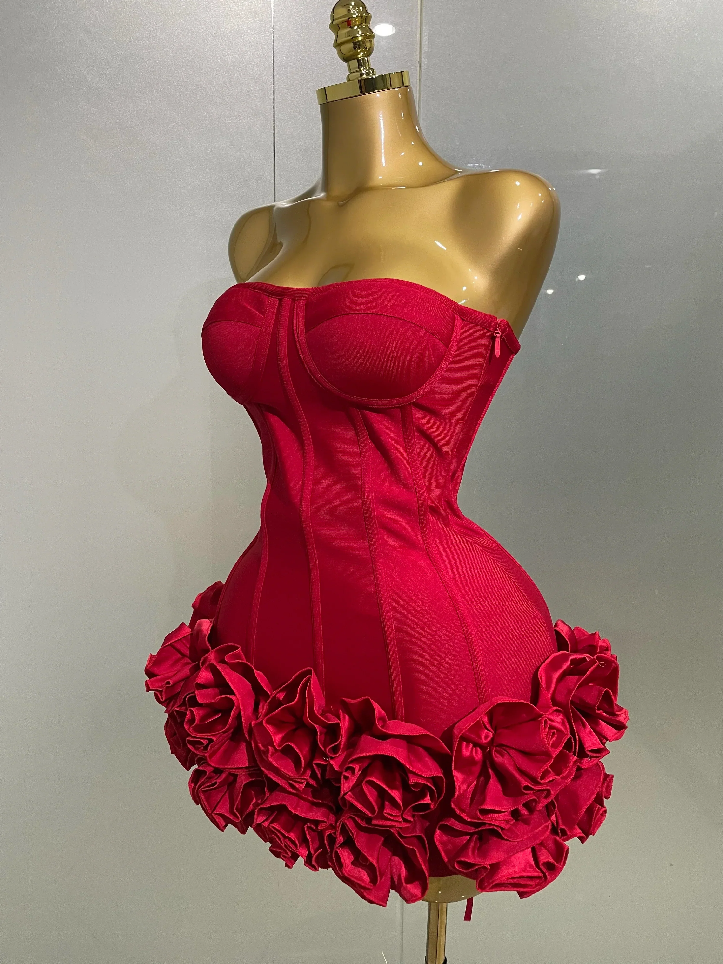 Sexy Evening Bandage Dress Strapless Bodycon Flowers Mini Celebrity Women Birthday Party Dress Photo Shoot Nightclub Outfit - Image 2