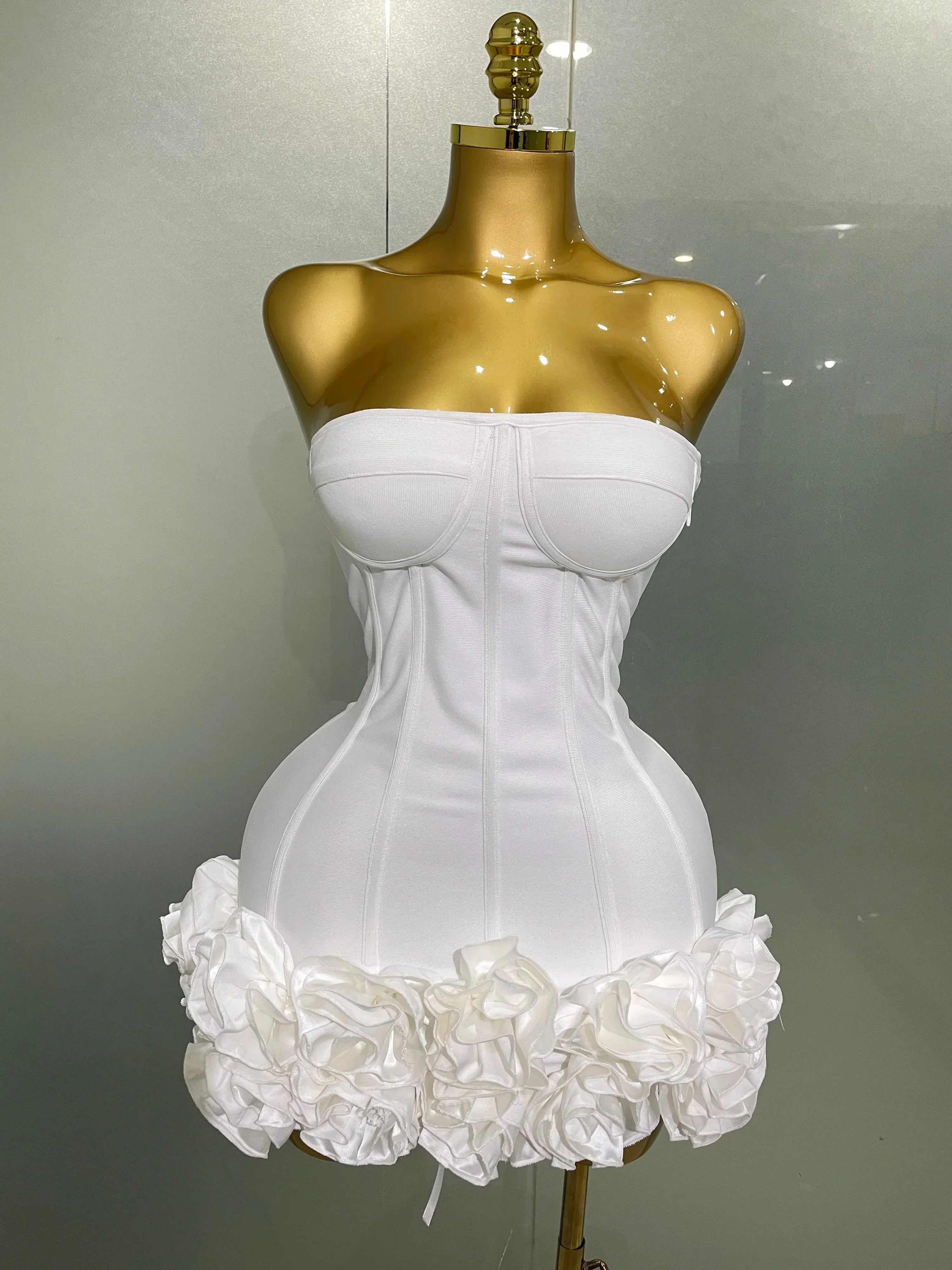 Sexy Evening Bandage Dress Strapless Bodycon Flowers Mini Celebrity Women Birthday Party Dress Photo Shoot Nightclub Outfit - Image 5