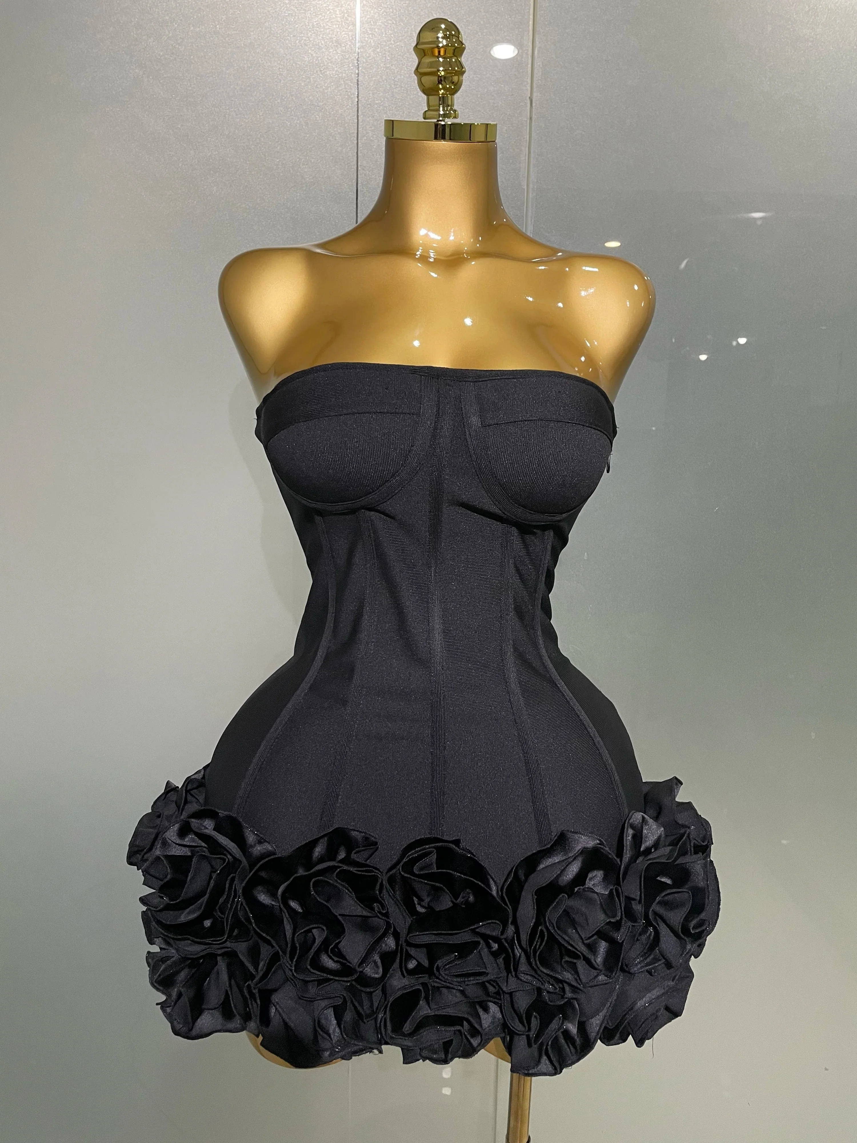 Sexy Evening Bandage Dress Strapless Bodycon Flowers Mini Celebrity Women Birthday Party Dress Photo Shoot Nightclub Outfit - Image 6