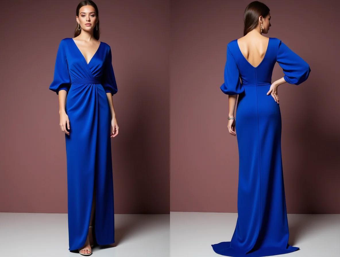 Sexy Blue Evening Dress and Prom Gown with a Fitted Skirt and Lace Bodice