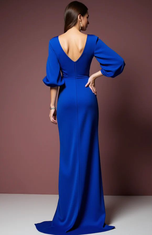 Sexy Blue Evening Dress and Prom Gown with a Fitted Skirt and Lace Bodice - Image 3