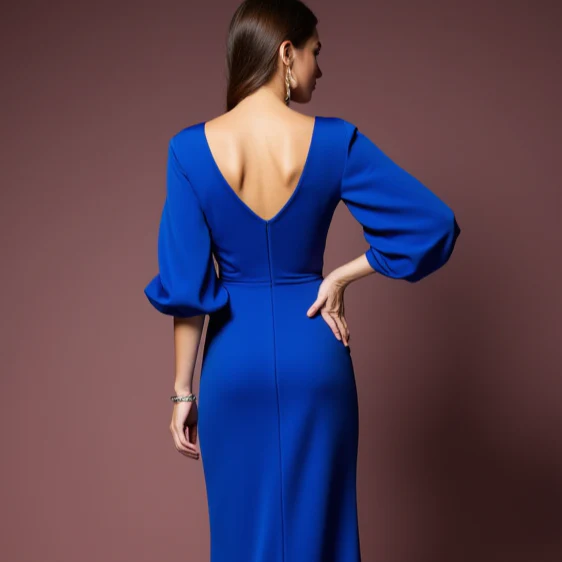 Sexy Blue Evening Dress and Prom Gown with a Fitted Skirt and Lace Bodice - Image 5