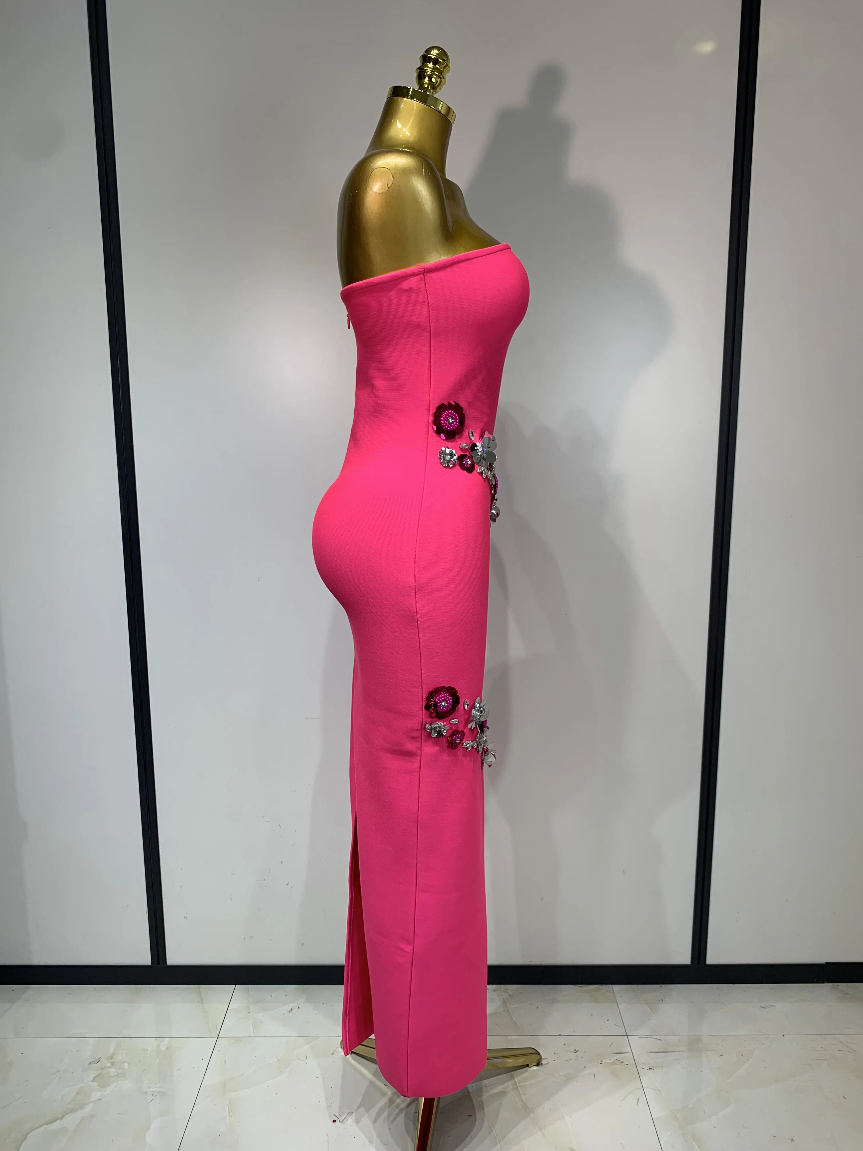 Sexy Fashion Elegant Strapless Beading Bodycon Long Dress Women Club Birthday Evening Party Slim Celebrity Elegangt Dresses - Image 3