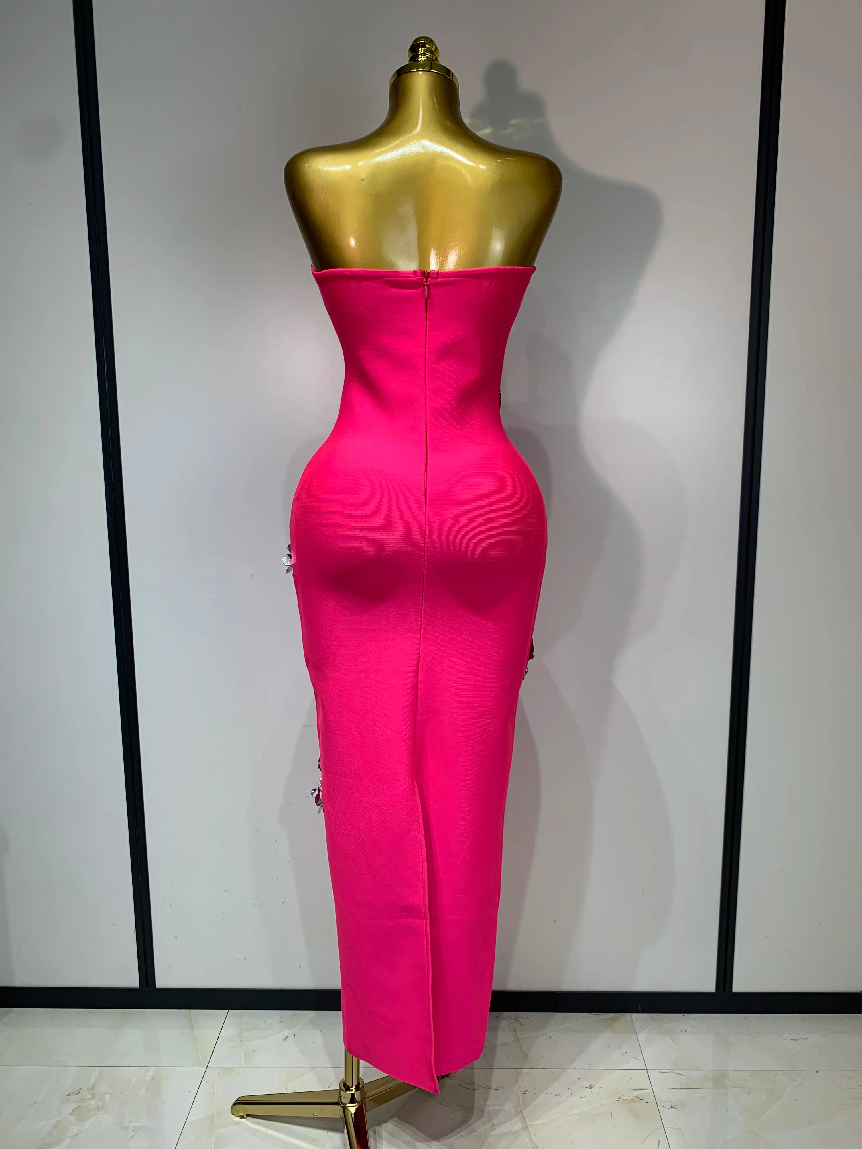 Sexy Fashion Elegant Strapless Beading Bodycon Long Dress Women Club Birthday Evening Party Slim Celebrity Elegangt Dresses - Image 4