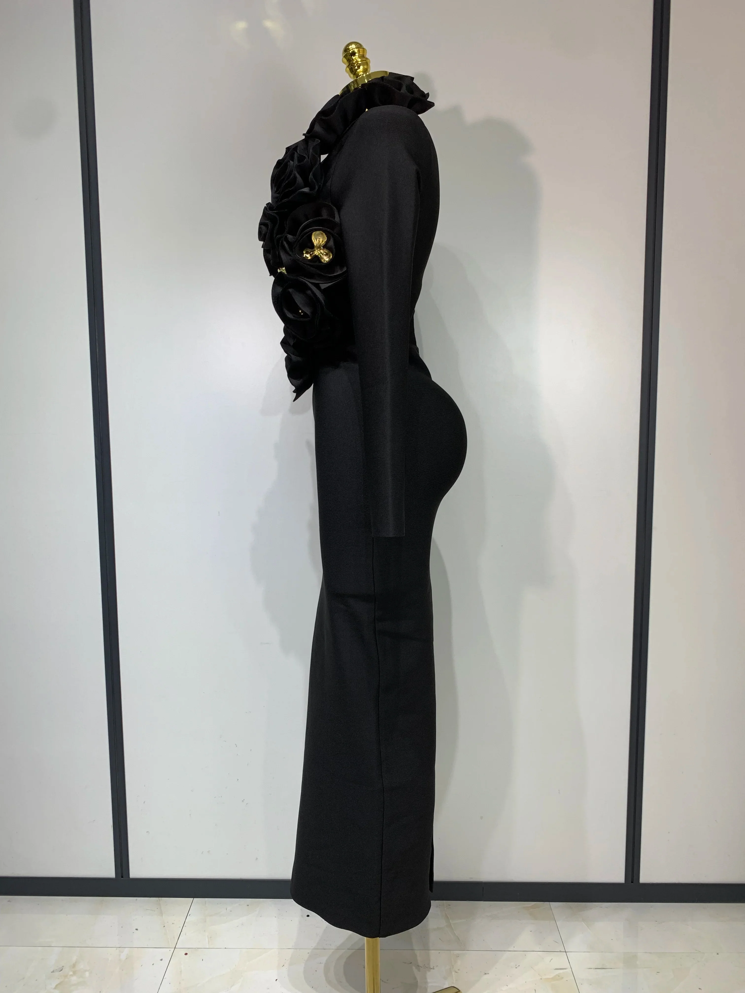Sexy Fashion Red 3D Flower Long Sleeves Bodycon Bandage Dress Women Celebrity Elegant Evening Party Club Luxury Birthday Dresses - Image 3