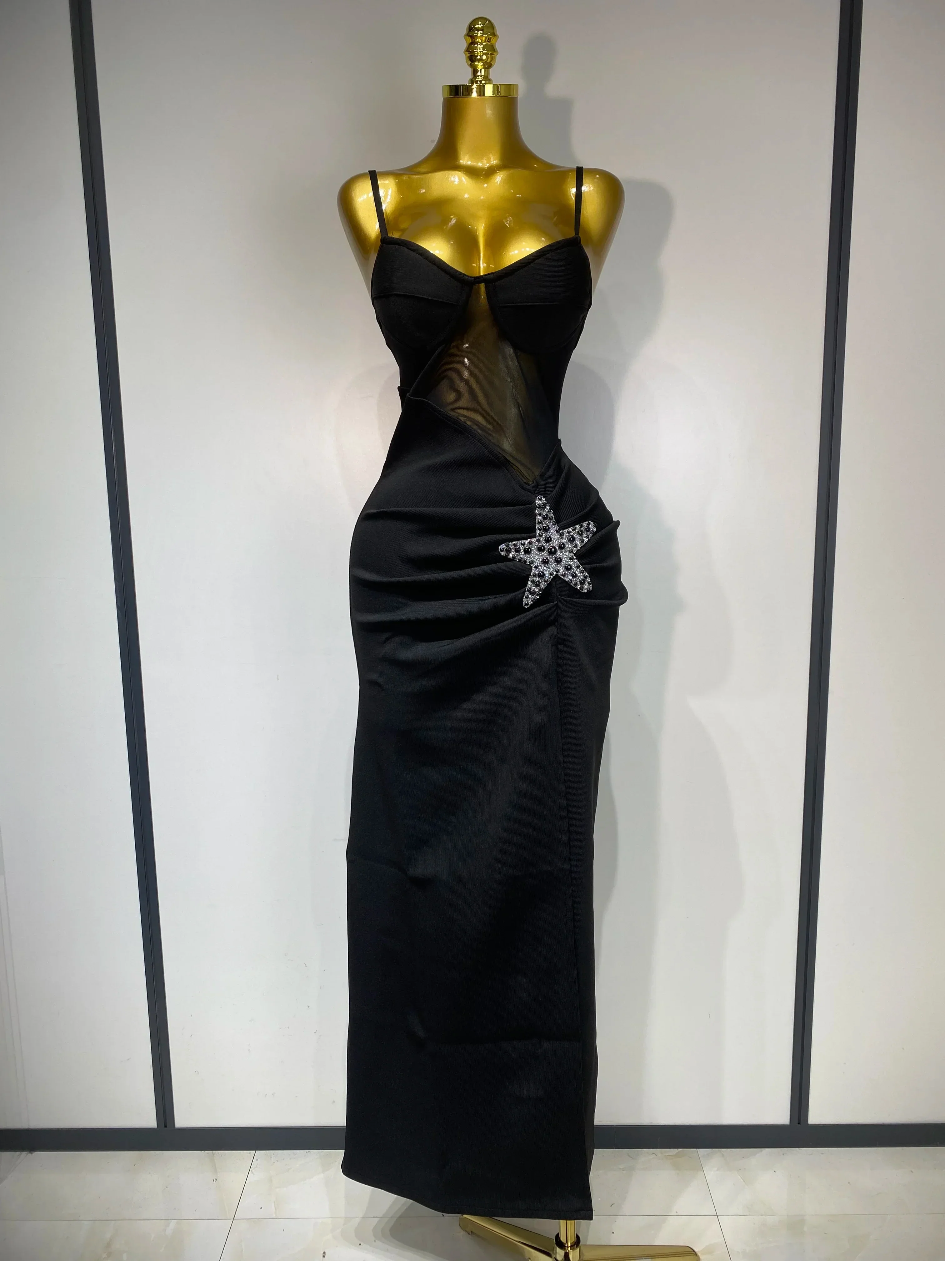 Sexy Long Dress Starfish Decoration Bandage Dress Women  Elegant Style Fashion Evenig Party Luxury Birthday Prom Gowns